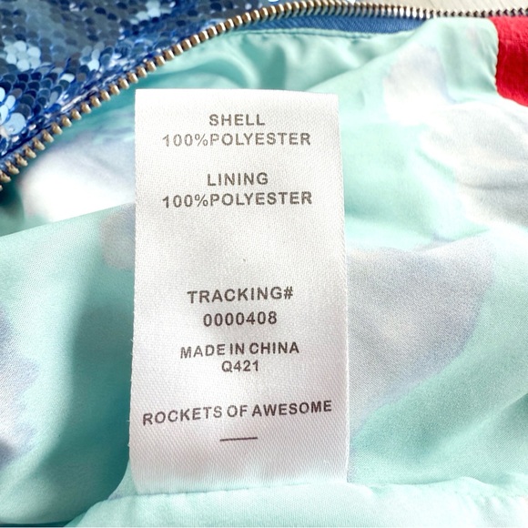 Rockets of Awesome Sequin Cherry Bomber Jacket Girls Size 5 Blue Red Sparkly - Picture 14 of 16